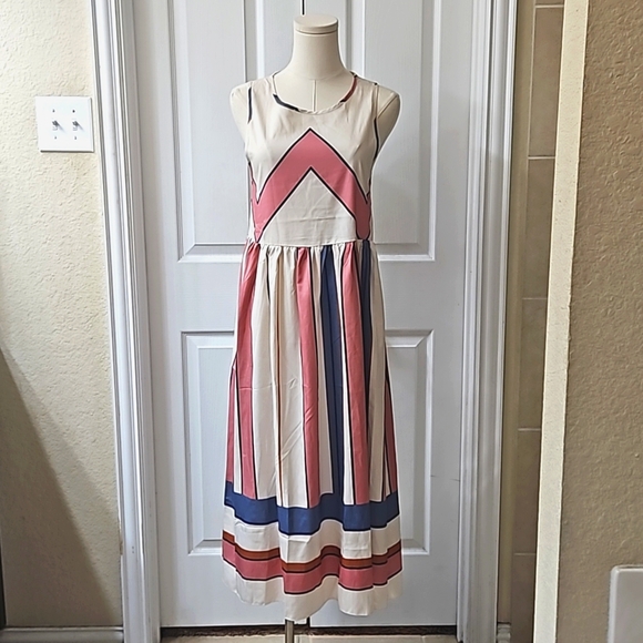 Chic Color Block Striped Printed Sleeveless Maxi A-Line Dress Size Small - Picture 2 of 11